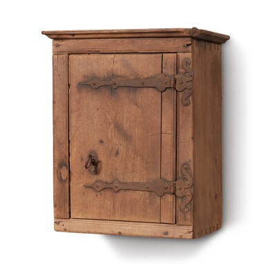 View full screen - View 1 of Lot 587. William and Mary Walnut and Wrought Iron Hanging Cupboard, Southeastern Pennsylvania, Circa 1770.