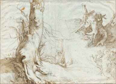 全螢幕檢視 - 查看1Recto: Study of a gnarled tree trunk and subsidiary studies Verso: Study of a tree的1