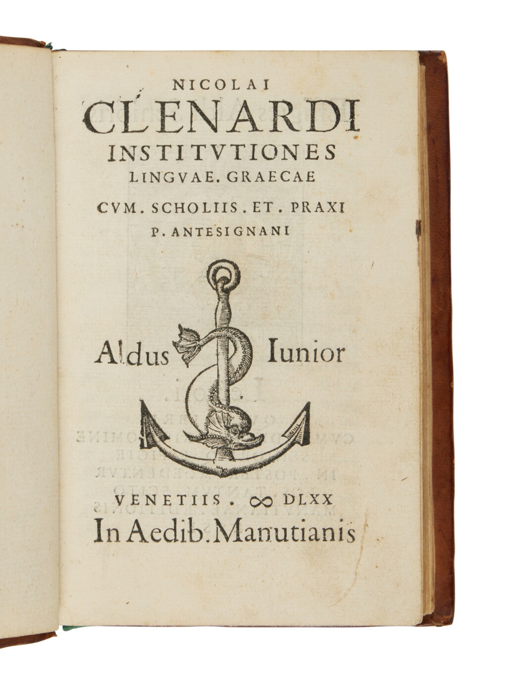 View full screen - View 1 of Lot 380. Cleynaerts, Institutiones linguae Graecae, Venice, Aldus, 1570, later calf.