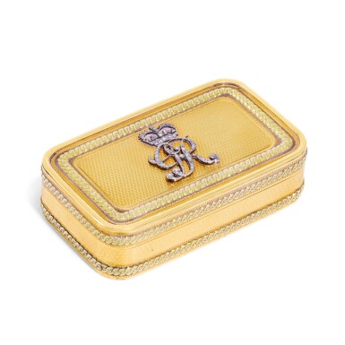 View full screen - View 1 of Lot 306. A two-colour gold royal presentation snuff box, English, circa 1810.