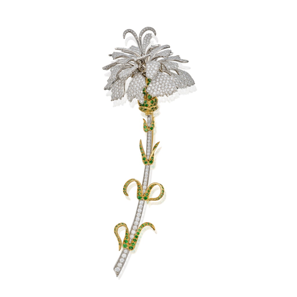 View full screen - View 1 of Lot 215. Tsavorite Garnet and Diamond Brooch.