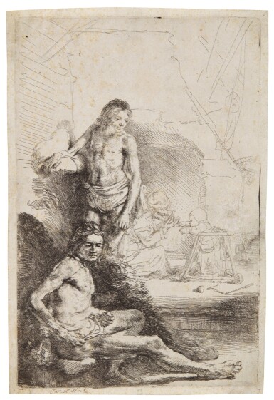 View full screen - View 1 of Lot 81. Male Nude, Seated and Standing ('Het Rolwagentje') (B., Holl. 194; New Holl. 233; H. 222).