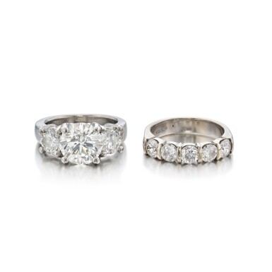 View full screen - View 1 of Lot 370. Diamond Ring and Band Ring.