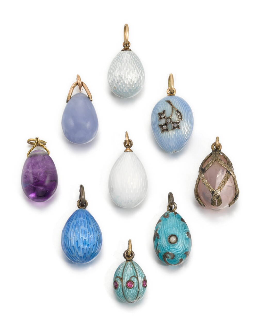 View full screen - View 1 of Lot 20. A Fabergé gold and enamel egg pendant, workmaster Feodor Afanasiev, St Petersburg, late-19th century/early-20th century.