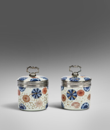 View full screen - View 1 of Lot 505. Two Matching Régence Silver-Mounted Imari Porcelain Jars and Covers, Paris, 1717-22.