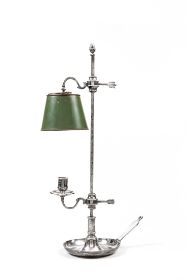 View full screen - View 1 of Lot 230. A silver plated bouillotte lamp with a single-light, circa 1900.