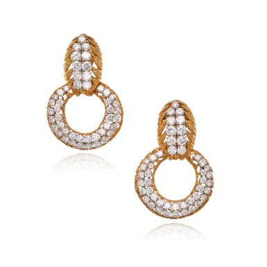 View full screen - View 1 of Lot 218. Pair of Gold and Diamond Earclips.