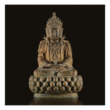 View full screen - View 1 of Lot 611. A GILT-BRONZE FIGURE OF GUANYIN, LATE MING DYNASTY.