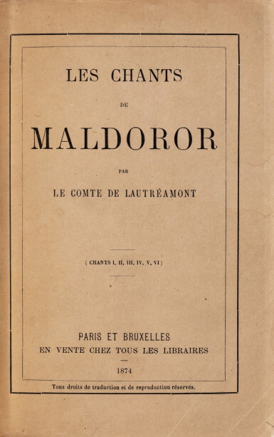 View full screen - View 1 of Lot 51. Les Chants de Maldoror. Paris et Bruxelles, 1874. In-8, maroquin janséniste d'Alix, Édition originale..