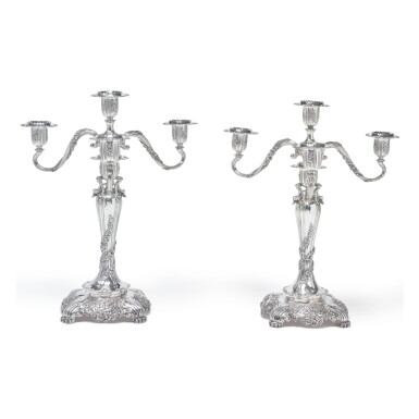 View full screen - View 1 of Lot 1821. A PAIR OF AMERICAN SILVER FOUR-LIGHT CANDELABRA, TIFFANY & CO., NEW YORK, CIRCA 1902-07.