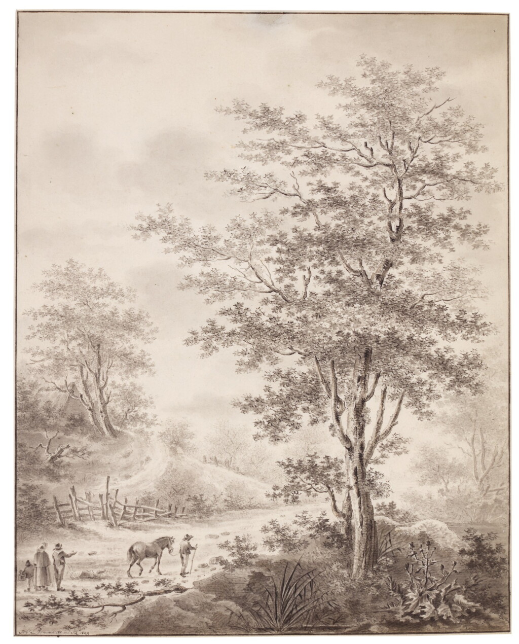 View full screen - View 1 of Lot 66. Travellers in a wooded landscape.