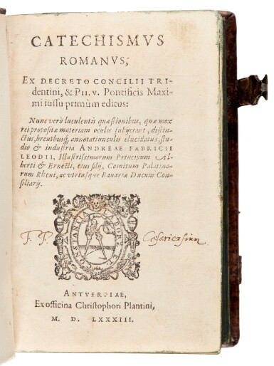 View full screen - View 1 of Lot 98. Council of Trent, Catechismus romanus, Antwerp, Plantin, 1583, contemporary calf gilt.