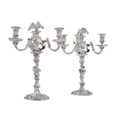 View full screen - View 1 of Lot 39. A pair of George III silver candelabra, Story & Elliott, London, 1813.