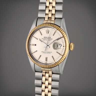 View full screen - View 1 of Lot 425. Reference 16014 Datejust | A stainless steel and yellow gold automatic wristwatch with date and bracelet, Circa 1978.