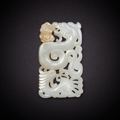 View full screen - View 1 of Lot 9506. A white and russet jade 'dragon and phoenix' pendant, Republican period | 民國 白玉龍鳳珮.
