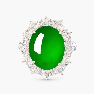 View full screen - View 1 of Lot 1651. Jadeite and Diamond Ring | 天然「緬甸」翡翠 配 鑽石 戒指.