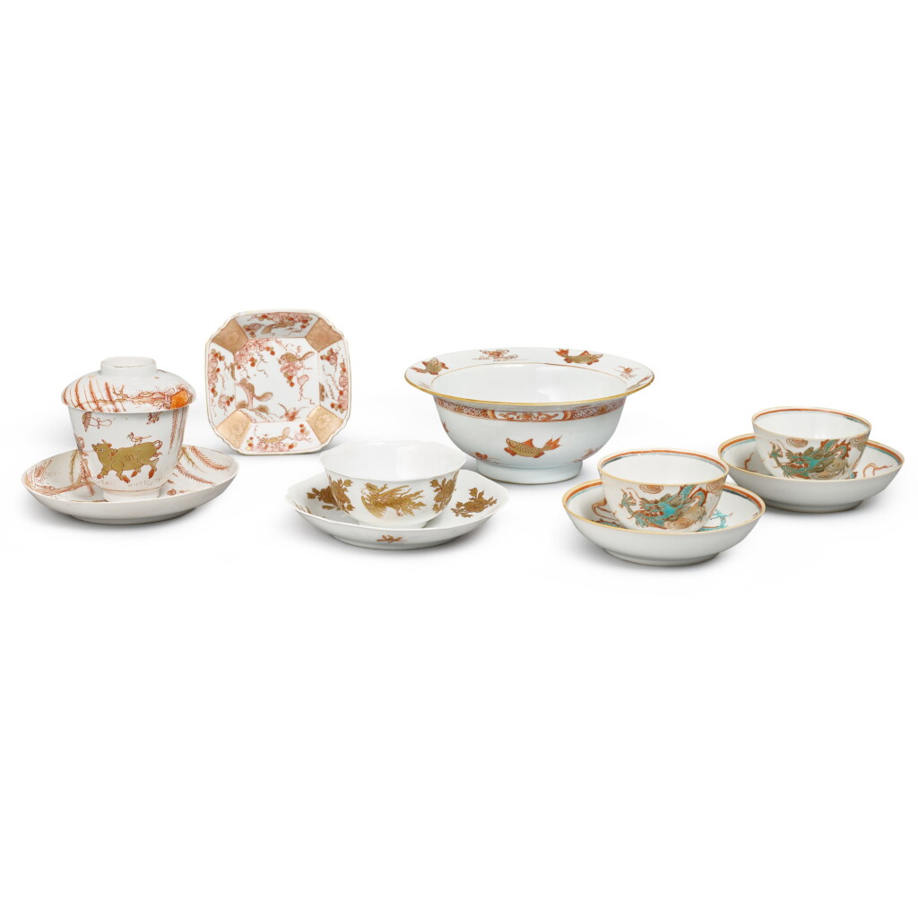 View full screen - View 1 of Lot 1346. A group of gilt-decorated and iron-red-enameled wares, Qing dynasty | 清 礬紅彩描金瓷器一組十件.