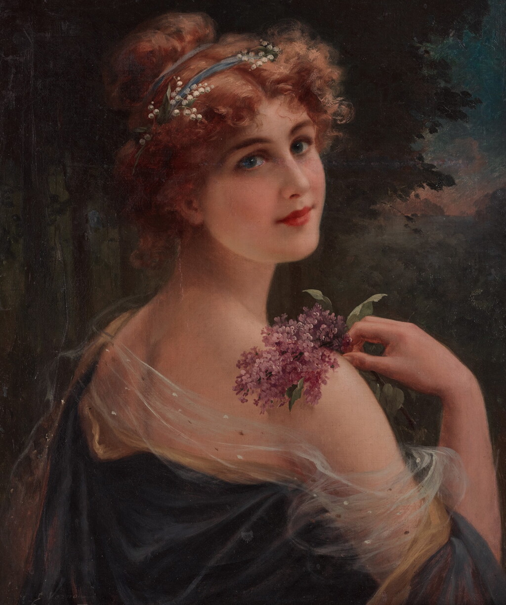 View full screen - View 1 of Lot 418. Young Woman with a Sprig of Lilac.