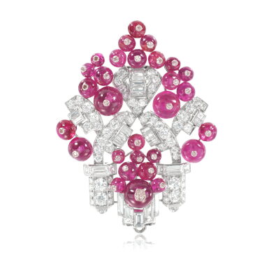 View full screen - View 1 of Lot 794. Ruby and diamond brooch/pendant, circa 1930.