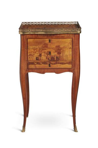 View full screen - View 1 of Lot 69. Louis XV Tulipwood and Marquetry Table En Chiffonnière, Circa 1760.