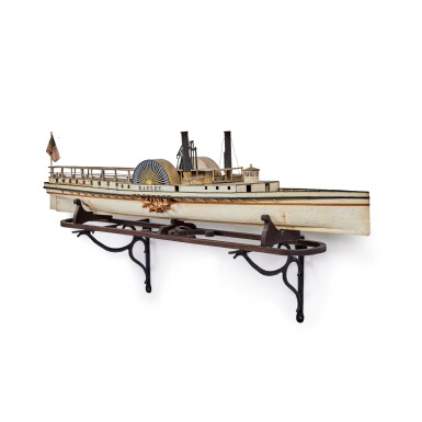 View full screen - View 1 of Lot 352. American Carved and Polychrome-Paint-Decorated Wooden Paddle Wheeler Model of 'the Eaglet', Late 19th Century.