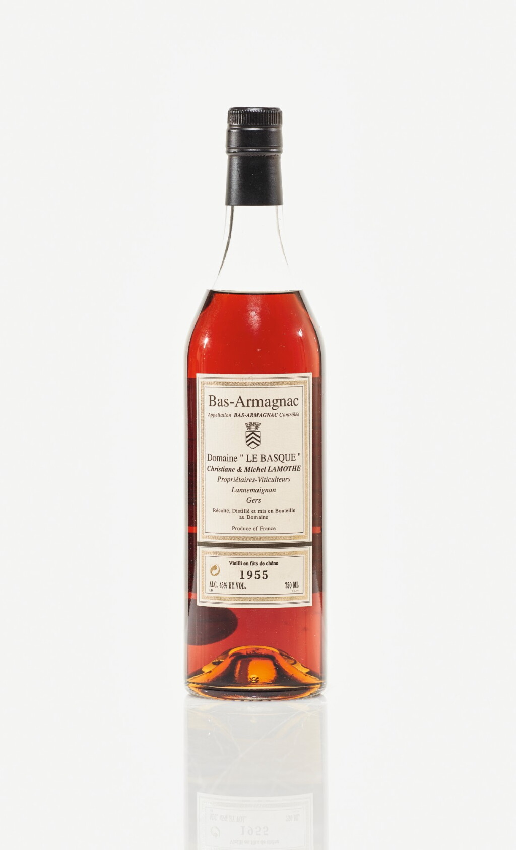 View full screen - View 1 of Lot 46. Bas Armagnac Domaine "Le-Basque", Christiane & Michel Lamothe, 45.0 abv 1955 (1 BT75cl) .
