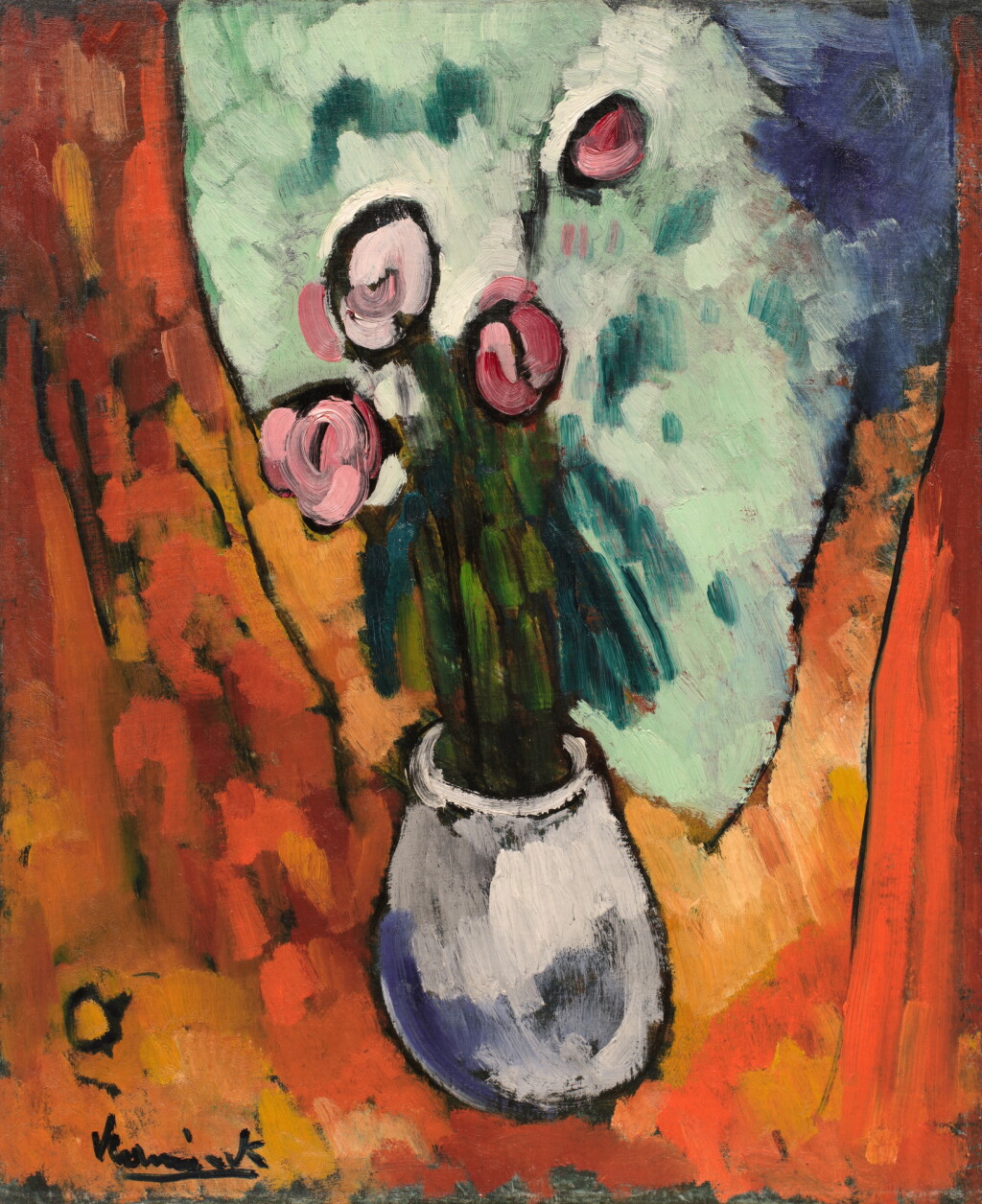 View full screen - View 1 of Lot 687. Bouquet au vase blanc.