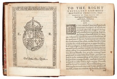 View full screen - View 1 of Lot 4. BEDE | The history of the Church of Englande, Antwerp, 1565, old calf.