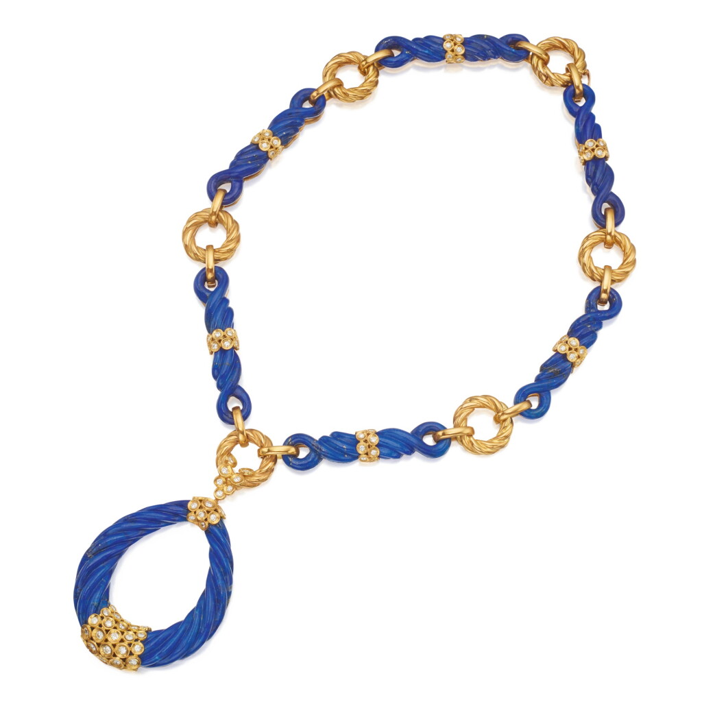 View full screen - View 1 of Lot 310. Van Cleef & Arpels | Gold, Lapis Lazuli and Diamond Pendant-Necklace, France.