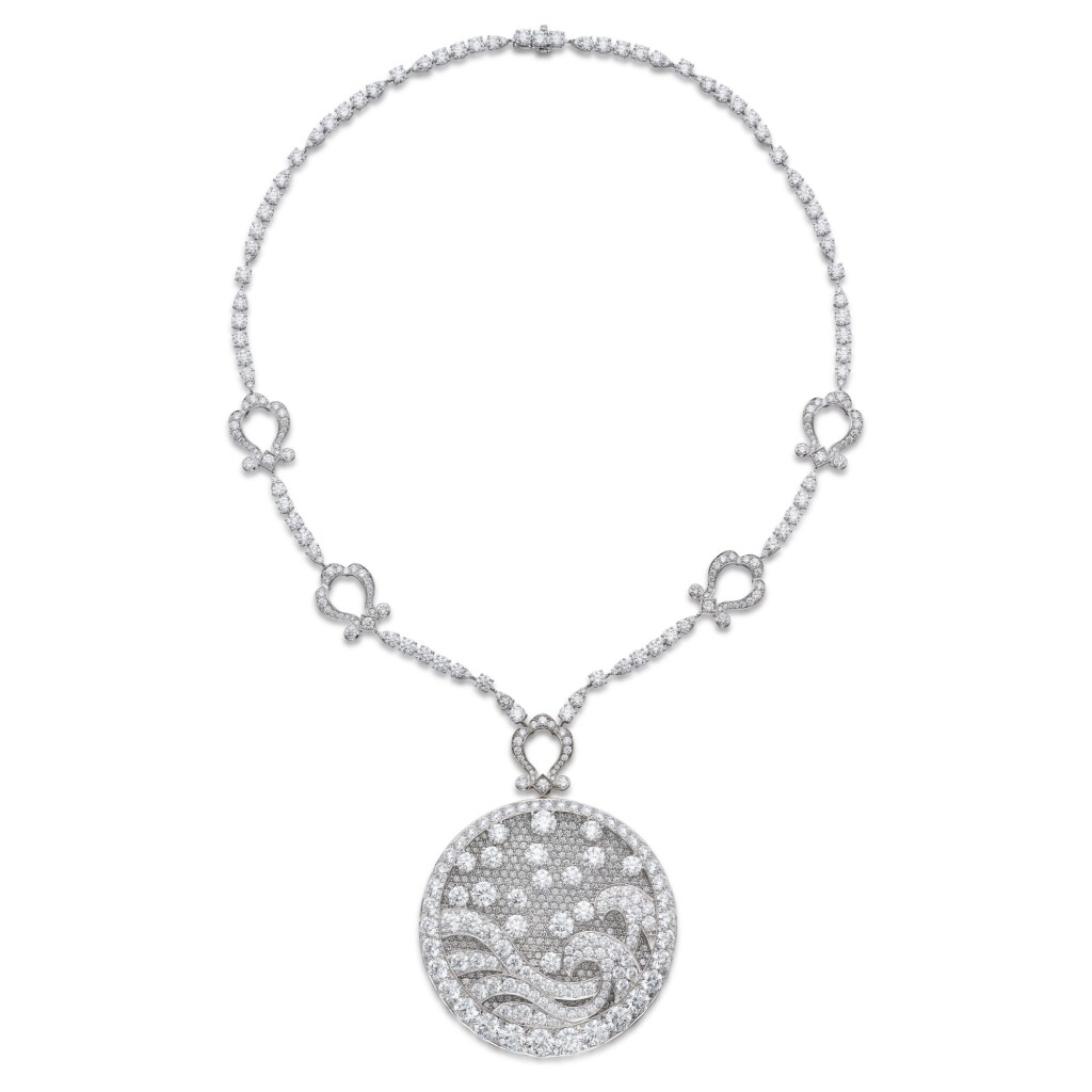 View full screen - View 1 of Lot 225. Diamond 'Wave' Pendant-Necklace.