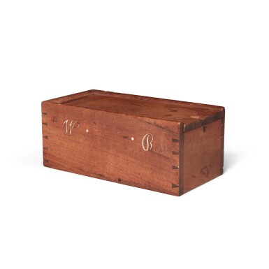 View full screen - View 1 of Lot 502. Rare Sulfur-Inlaid Walnut Slide-Lid Box, probably Lancaster County, Pennsylvania, Circa 1790.