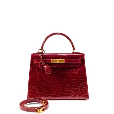View full screen - View 1 of Lot 597. Rouge Braise Niloticus Crocodile Kelly 28 Sellier Gold Hardware, 1997.