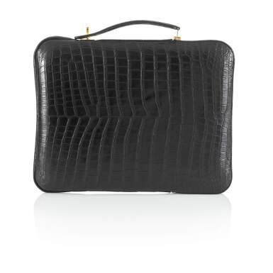 View full screen - View 1 of Lot 143. Black Petit H Crocodile Tablet Bag.