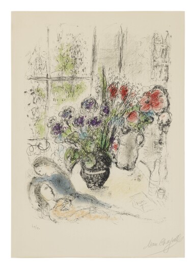 View full screen - View 1 of Lot 6. MARC CHAGALL | BOUQUET WITH LOVERS (MOURLOT 842).