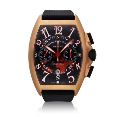 View full screen - View 1 of Lot 393. Reference 8080 CC AT ALIC 'Alicante 08' | A limited edition pink gold tonneau shaped automatic chronograph wristwatch with date, Circa 2008.