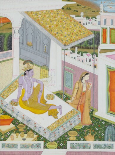 View full screen - View 1 of Lot 541. A Folio from the Rasikapriya of Keshav Das, Attributed to Sajnu, Pahari / Mandi, circa 1810.