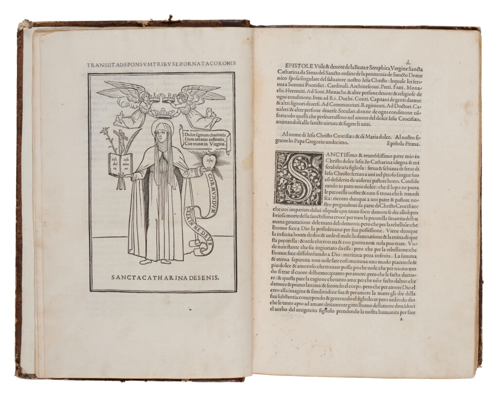 View full screen - View 1 of Lot 263. Catherine of Siena, Epistole devotissime, Venice, Aldus, 1500, later morocco-backed boards.