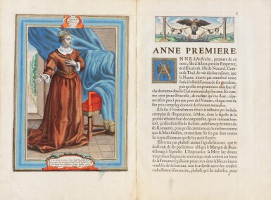 View full screen - View 1 of Lot 54. L'isthoire et les portraits des Impératrices d' Austriche... 1648. In-folio. Mar. rouge aux armes..