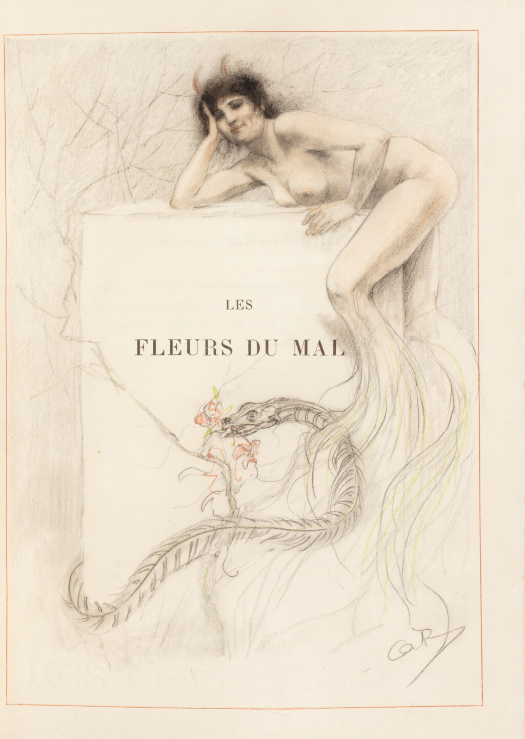 View full screen - View 1 of Lot 48. Les Fleurs du mal. Paris, 1899. Avec 2 dessins originaux. Dans une reliure mosaïquée..