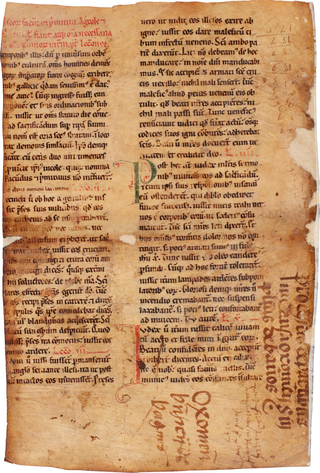 View full screen - View 1 of Lot 19. A leaf from a noted Breviary, on vellum, in Latin, (northern Spain or southern France), late 12th century.