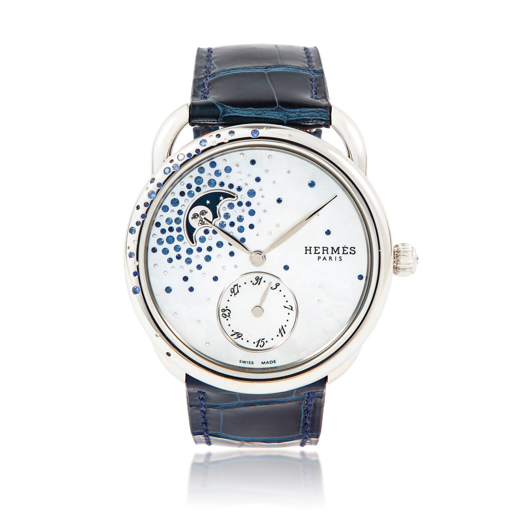 View full screen - View 1 of Lot 435. Petite Lune Arceau GM Watch 38 mm with Bleu Saphire Matte Mississippiensis Alligator Bracelet, 2022.