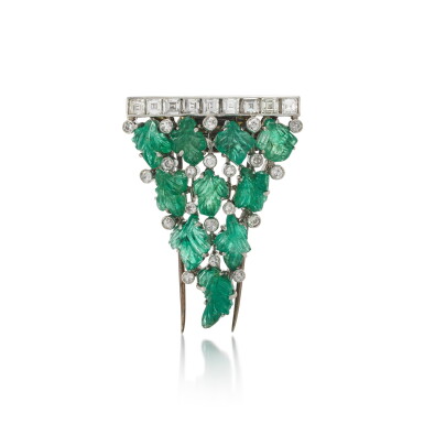View full screen - View 1 of Lot 177. Emerald and Diamond Brooch.