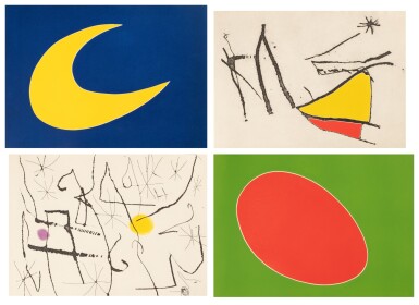 View full screen - View 1 of Lot 18. Cantic del Sol. 1975. 33 eaux-fortes et aquatintes en couleurs de Miró. Signé..