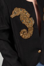 by Marc Bohan, Black woven wool jacket embroidered with seahorses, Spring-Summer 1989