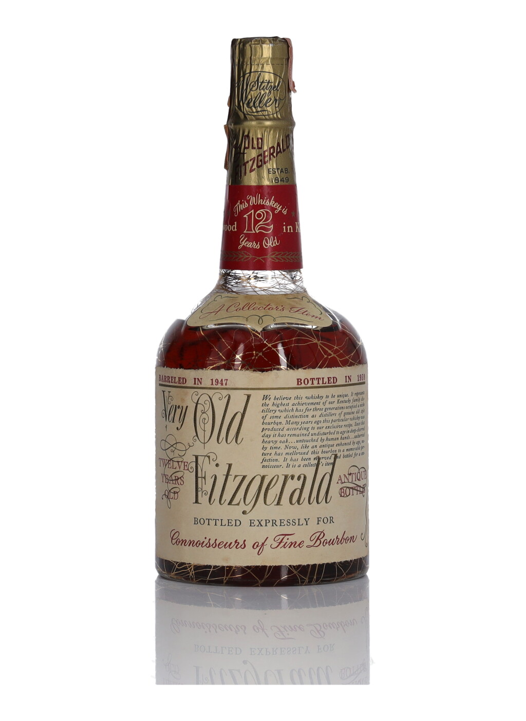 View full screen - View 1 of Lot 1234. Very Very Old Fitzgerald 12 Year Old Bottled In Bond 100 Proof 1947 (1 Bottle 4/5 Quart).