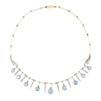 View full screen - View 1 of Lot 145. COLLIER AIGUES-MARINES ET DIAMANTS, MELLERIO, FIN DU 19EME SIECLE | AQUAMARINE AND DIAMOND NECKLACE, MELLERIO, LATE 19TH CENTURY.