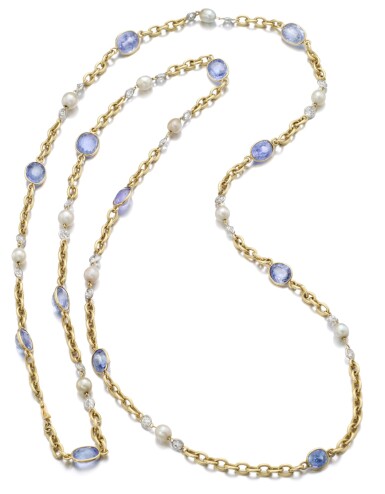 View full screen - View 1 of Lot 152. SAPPHIRE AND NATURAL PEARL SAUTOIR.