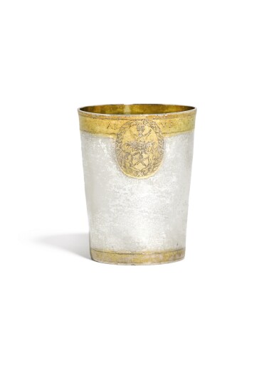View full screen - View 1 of Lot 127. A GERMAN PARCEL-GILT SILVER BEAKER, UNMARKED, CIRCA 1629.