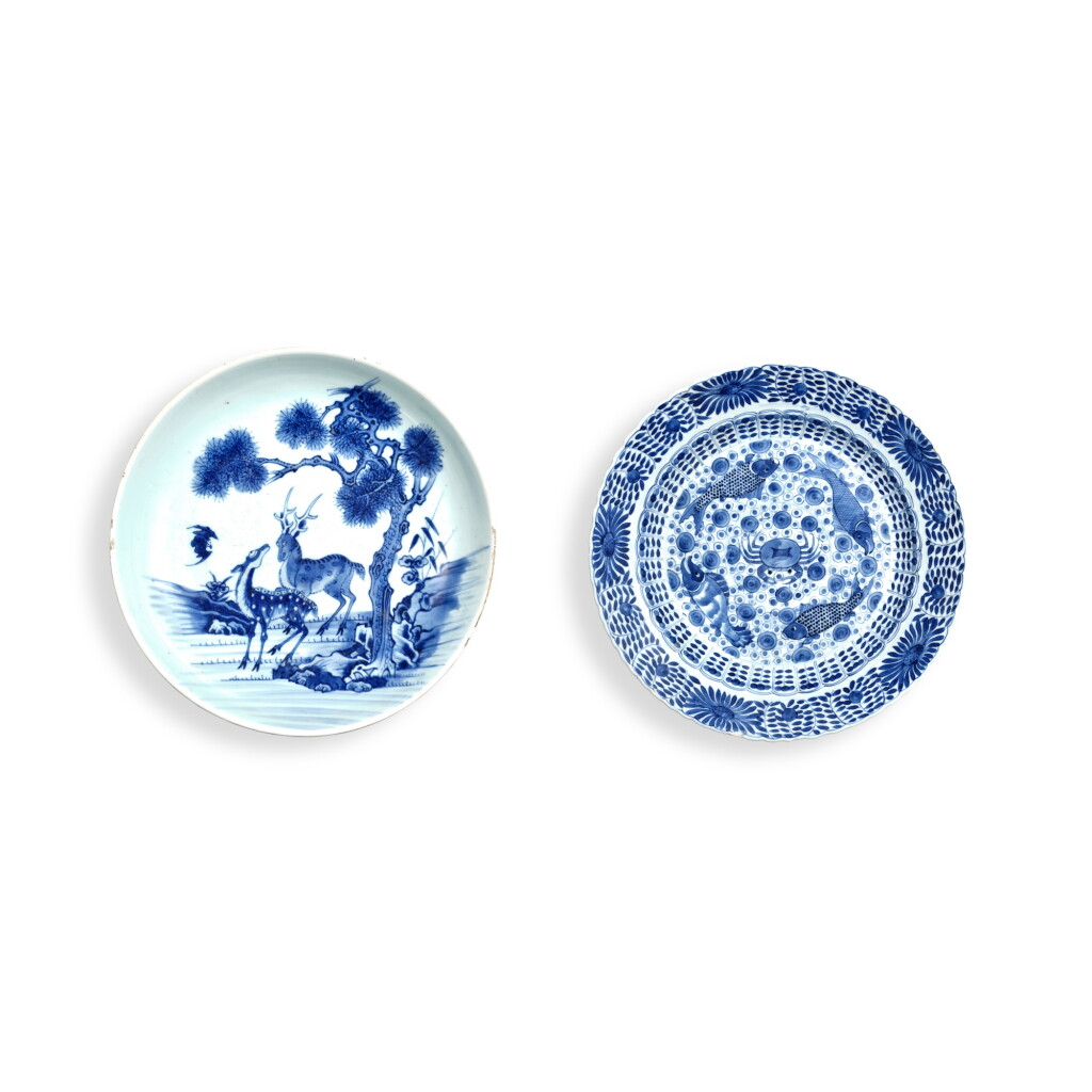 View full screen - View 1 of Lot 3345. Two blue and white dishes, Qing dynasty, Kangxi period | 清康熙 青花動物紋碟兩件.