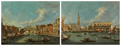 View full screen - View 1 of Lot 102. Venice, a view of the Bacino di San Marco and the Doge's Palace; and Venice, a view of the Rialto Bridge and the Riva del Vin.